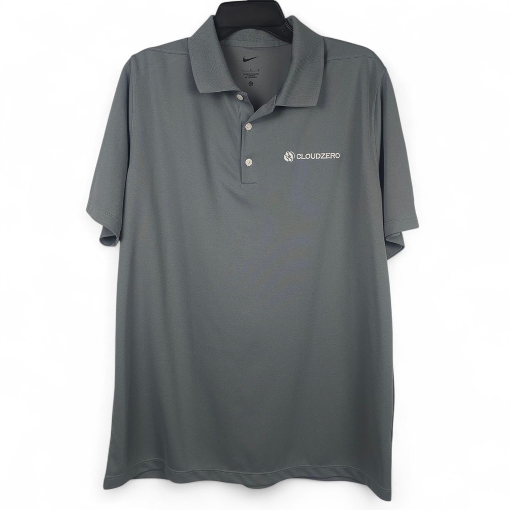 Nike Dri-Fit Golf Polo Shirt Mens Large L Gray Short Sleeve Swag CloudZero Logo
